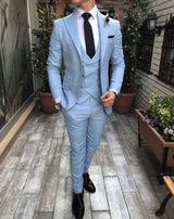 Slim Fit One Button Peak Blue Lapel Men Suits