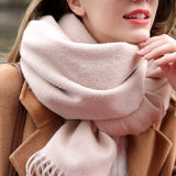 Pure Wool Beige Scarf: Tassel Neck Warmer