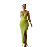 Backless V-Neck Slit Crochet Beach Dress
