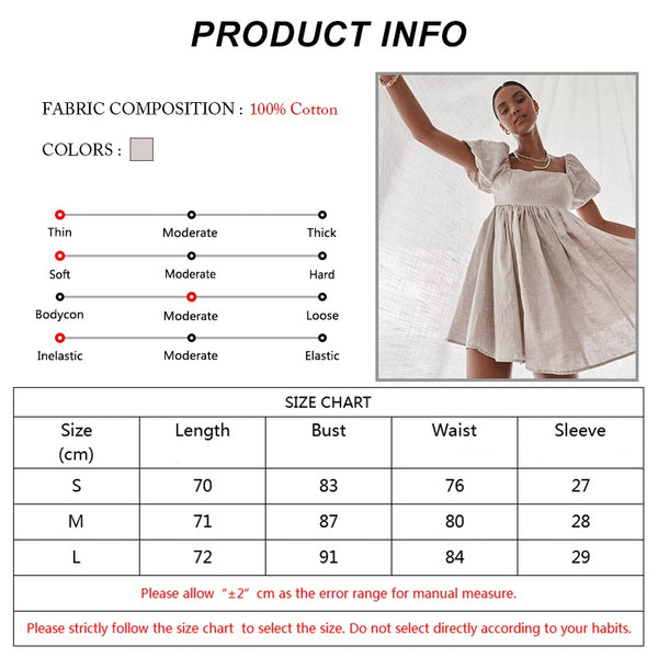 Vintage A-Line Puff Sleeve Dress: Square Collar Linen