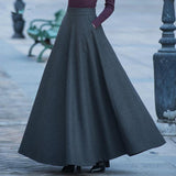 Retro High Waist Woolen Maxi Skirt