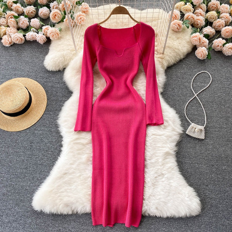 Strapless Ribbed Knit Bodycon Dress: Winter Midi