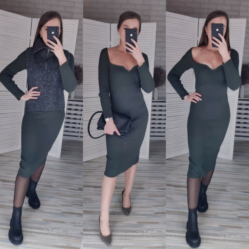 Strapless Ribbed Knit Bodycon Dress: Winter Midi