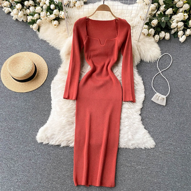 Strapless Ribbed Knit Bodycon Dress: Winter Midi