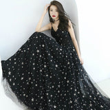 Spaghetti Strap Evening Gown - Stars Pattern