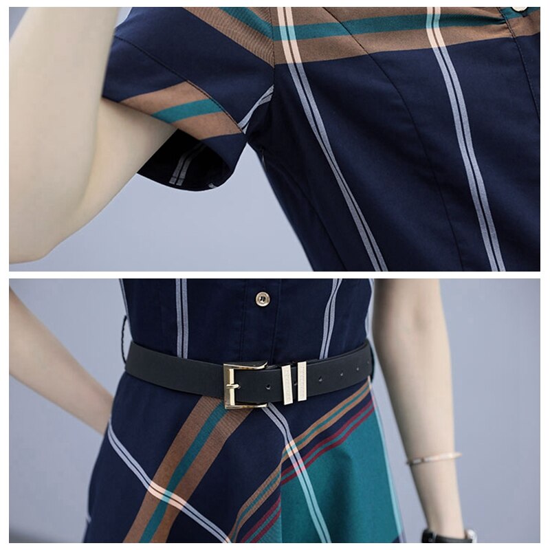 Korea Style Striped Plaid Shirt Dress - Women's Summer Dress