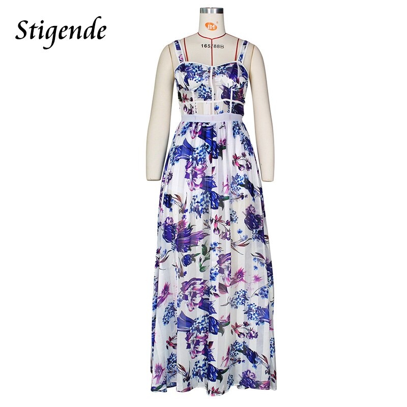 Floral Print Mesh Maxi Swing Dress