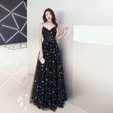 Spaghetti Strap Evening Gown - Stars Pattern