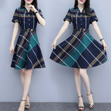 Korea Style Striped Plaid Shirt Dress - Women's Summer Dress