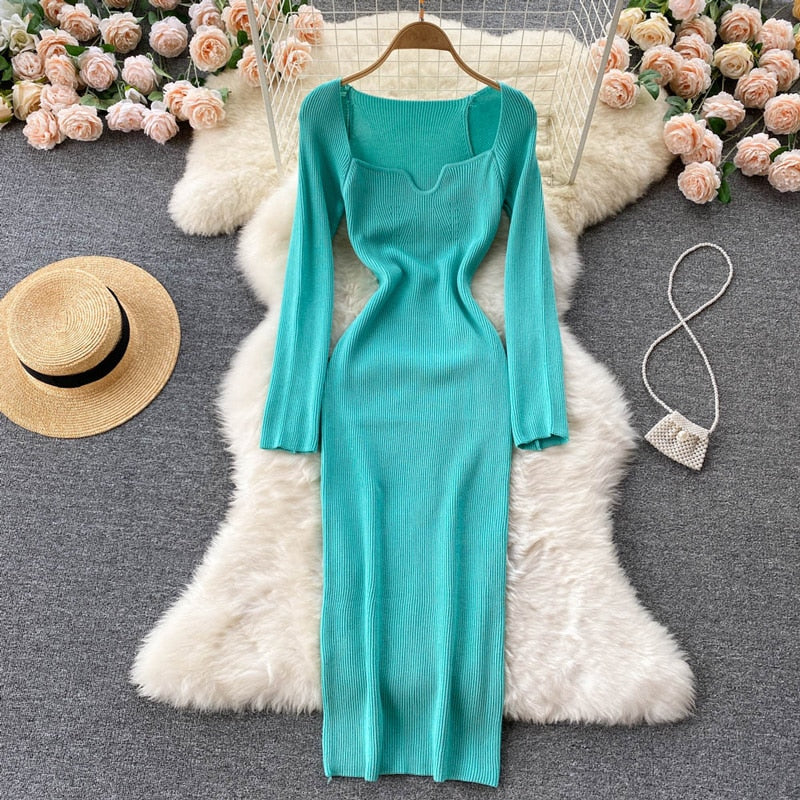 Strapless Ribbed Knit Bodycon Dress: Winter Midi