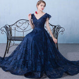 Tulle Evening Dress - V-Neck A-Line.
