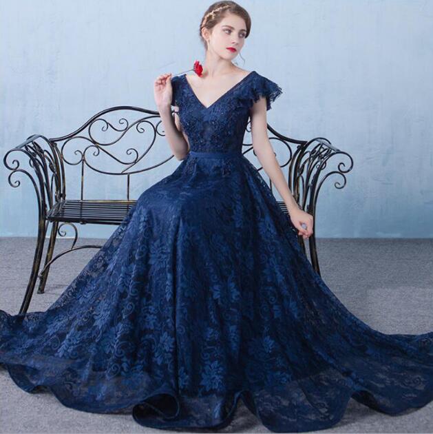 Tulle Evening Dress - V-Neck A-Line.