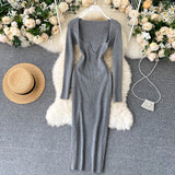 Strapless Ribbed Knit Bodycon Dress: Winter Midi