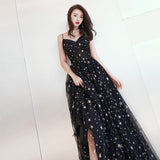 Spaghetti Strap Evening Gown - Stars Pattern