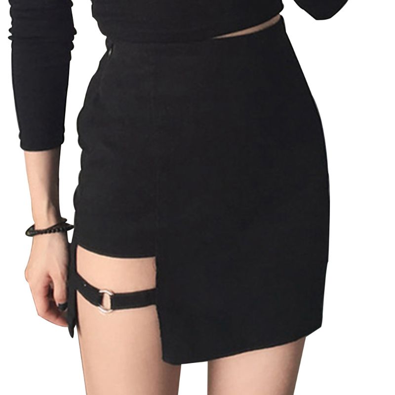Harajuku Style Irregular Black Mini Skirt - High Waist