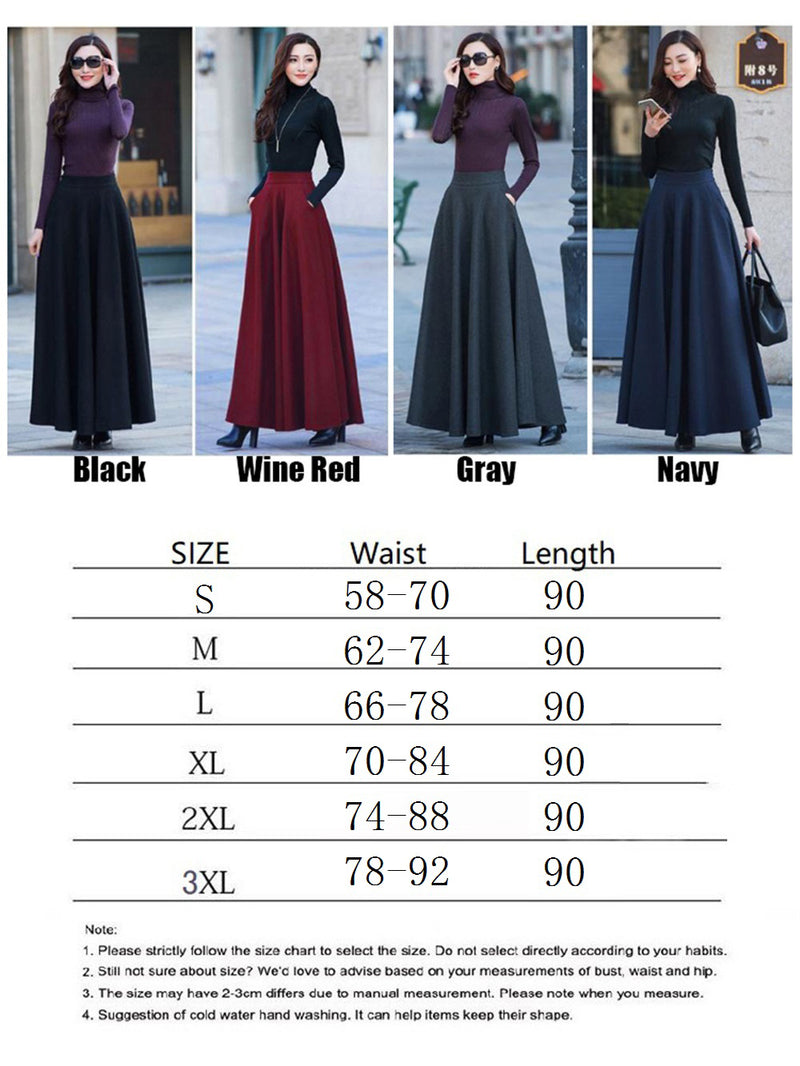 Retro High Waist Woolen Maxi Skirt