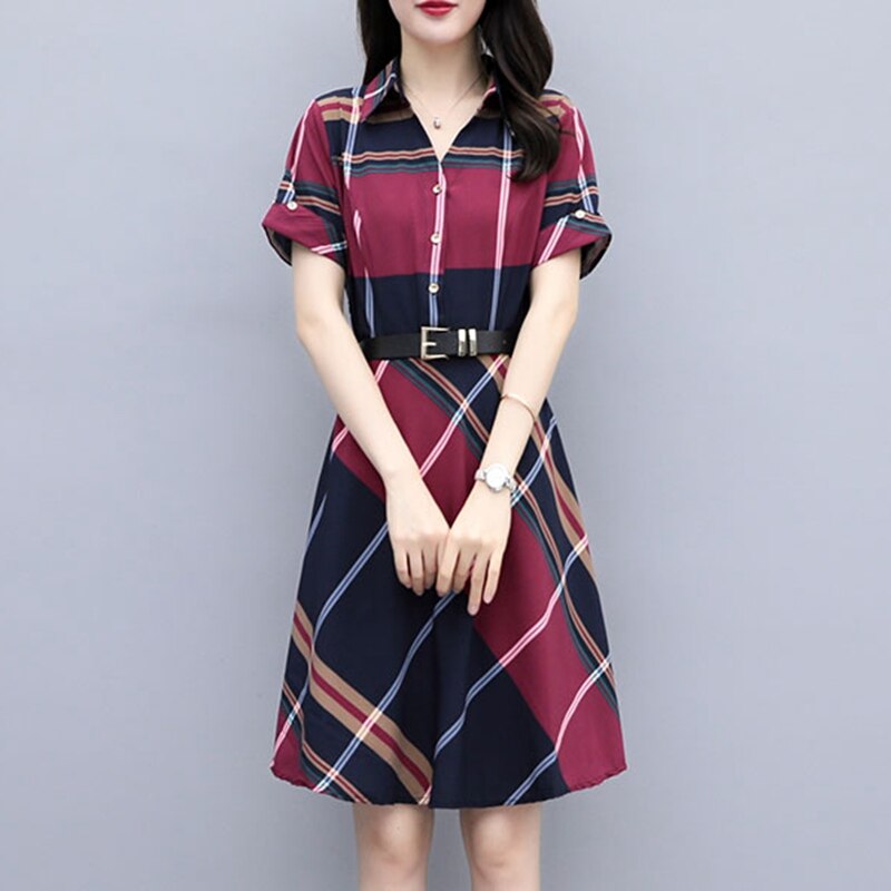 Korea Style Striped Plaid Shirt Dress - Women's Summer Dress