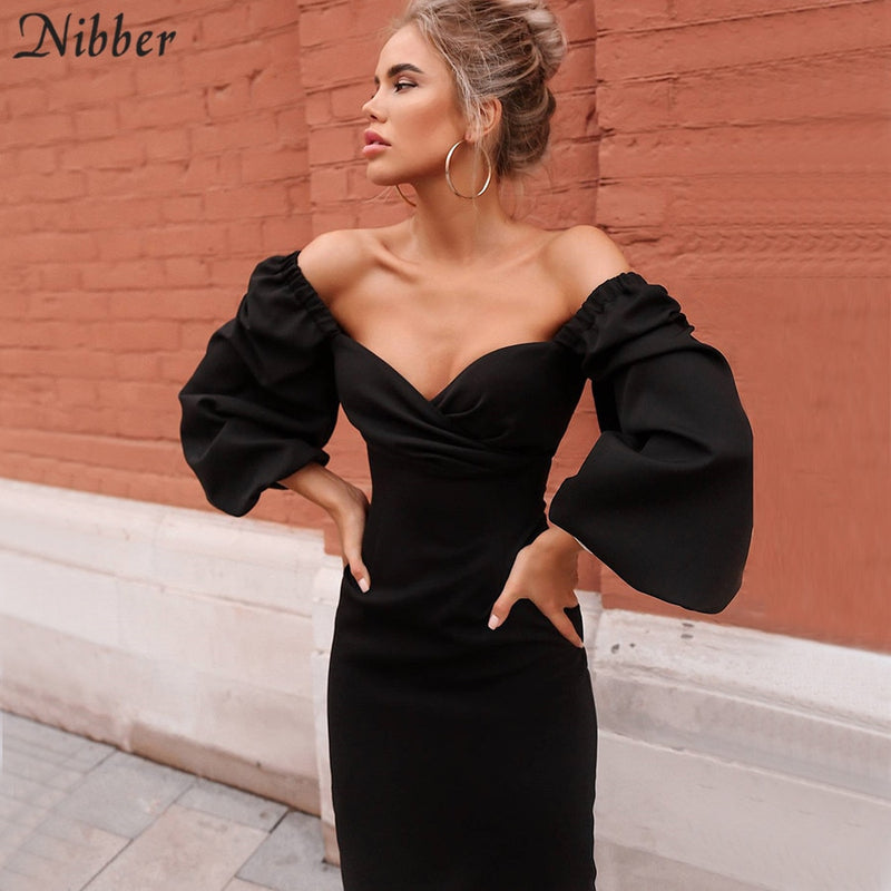 Nibber Sexy V-Neck Off Shoulder Bodycon Dress