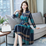 Stinlicher Women's Long Sleeve Stripe Dress - Belted