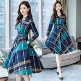 Stinlicher Women's Long Sleeve Stripe Dress - Belted