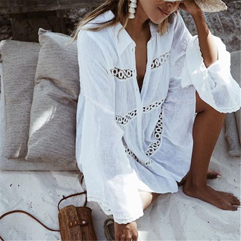 Cotton Beach Kaftan: High Collar Swim Cover Up