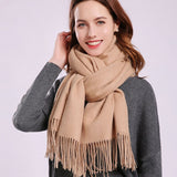 Pure Wool Beige Scarf: Tassel Neck Warmer