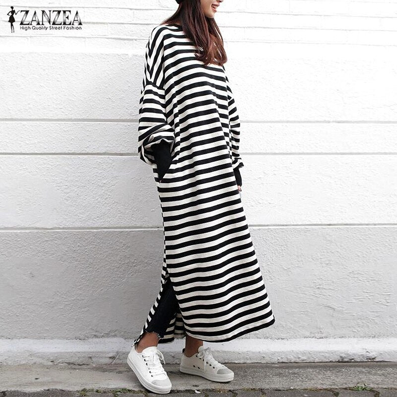 ZANZEA Striped Split Maxi Dress