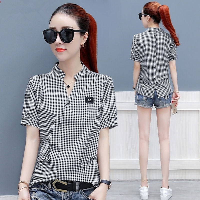 Women's Chiffon Plaid Blouse