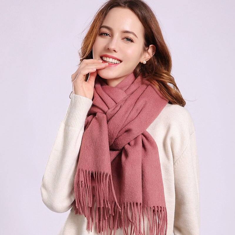 Pure Wool Beige Scarf: Tassel Neck Warmer