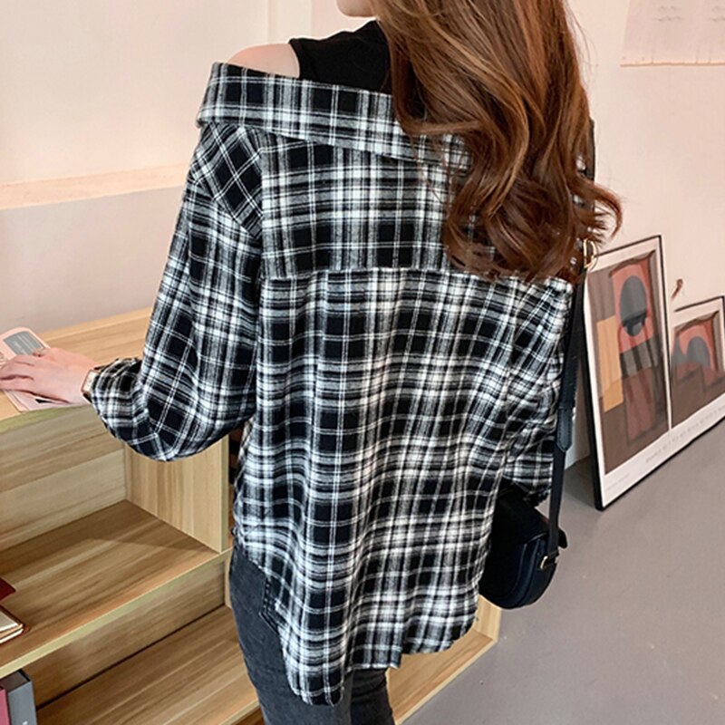Women's Casual Plaid Shirts - Oversized Blouses