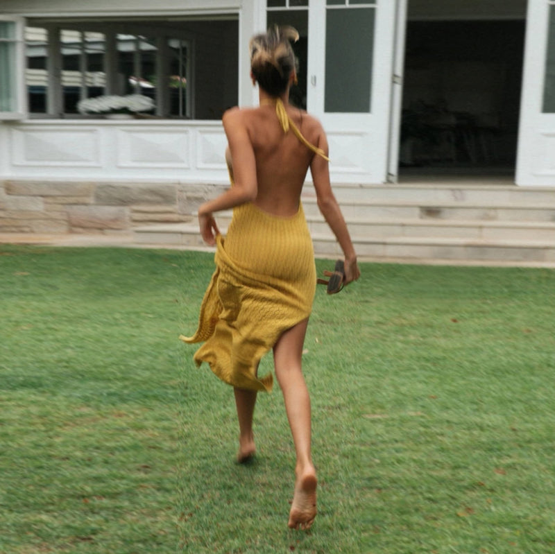 Sleeveless Halter Backless Maxi Dress: Knit Beachwear