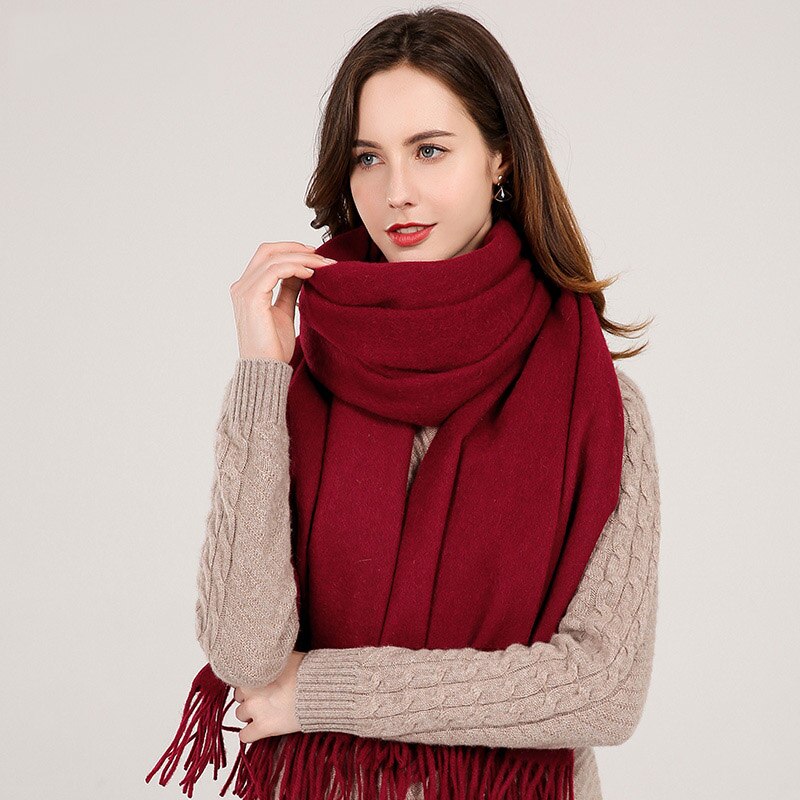 Pure Wool Beige Scarf: Tassel Neck Warmer