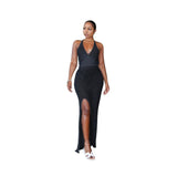 Backless V-Neck Slit Crochet Beach Dress