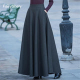 Retro High Waist Woolen Maxi Skirt