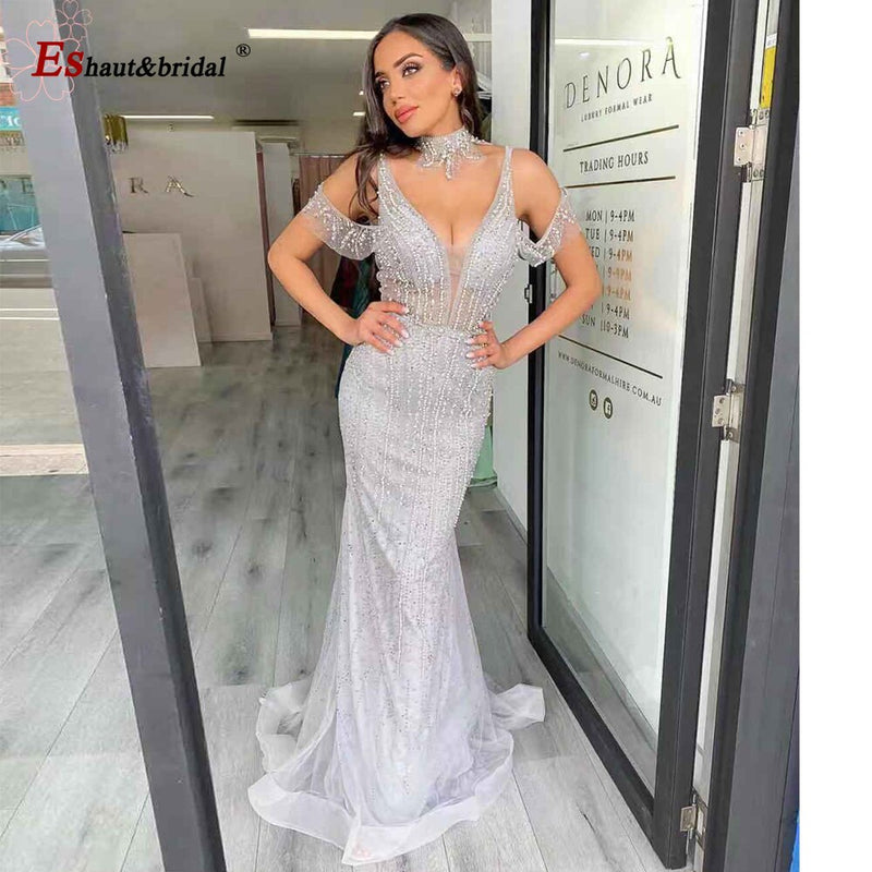 Champagne Pearls Evening Gown