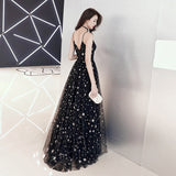 Spaghetti Strap Evening Gown - Stars Pattern