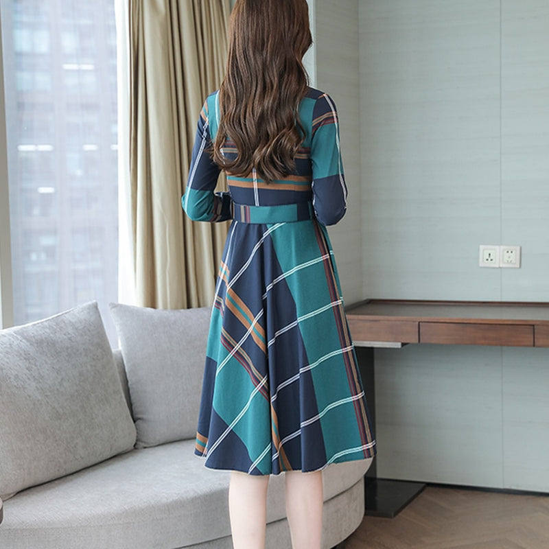 Stinlicher Women's Long Sleeve Stripe Dress - Belted