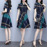 Korea Style Striped Plaid Shirt Dress - Women's Summer Dress