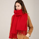 Red Wool Winter Shawl: Tassel Pashmina Wrap