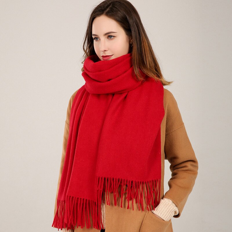 Red Wool Winter Shawl: Tassel Pashmina Wrap