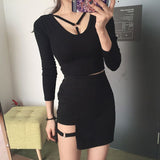 Harajuku Style Irregular Black Mini Skirt - High Waist