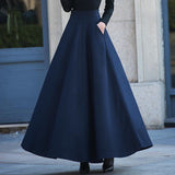 Retro High Waist Woolen Maxi Skirt