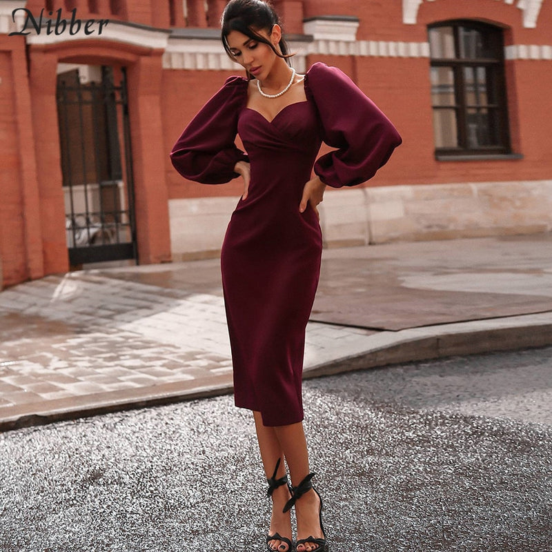 Nibber Sexy V-Neck Off Shoulder Bodycon Dress