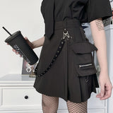 Black Skirt Harajuku Punk Gothic Black High Waist Black Women Sexy Patchwork Bandage Mini Skirt Female Streetwear