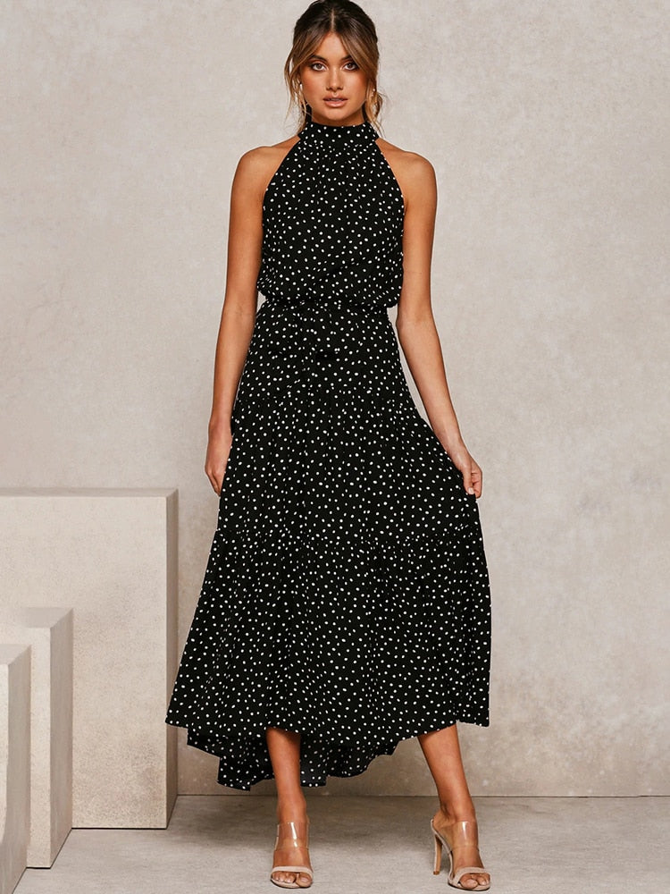 Summer Long Dress Polka Dot Casual Dresses Black Sexy Halter Strapless New Vacation Clothes For Women