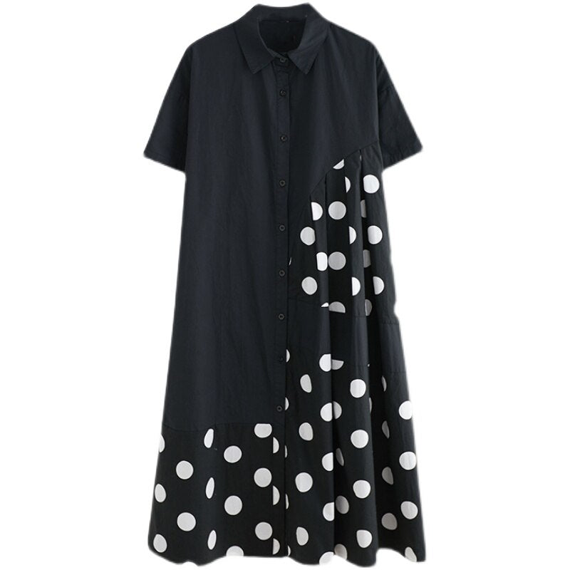 Vintage Polka Dot Short Sleeve Shirt Dress