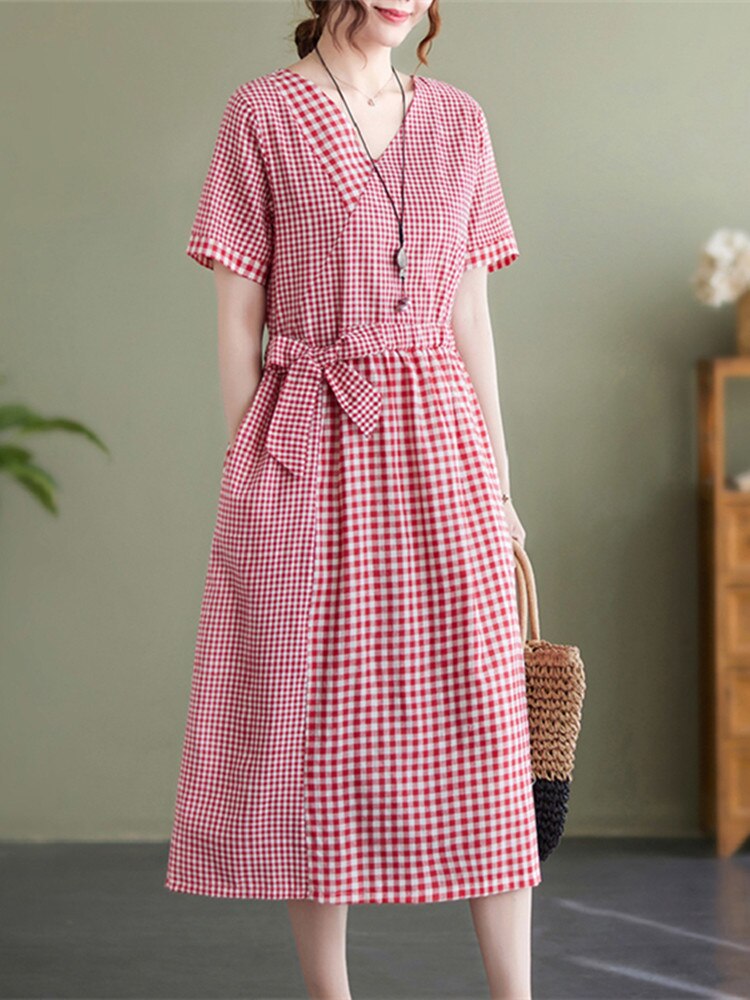 Patchwork Plaid Cotton Summer Dress
