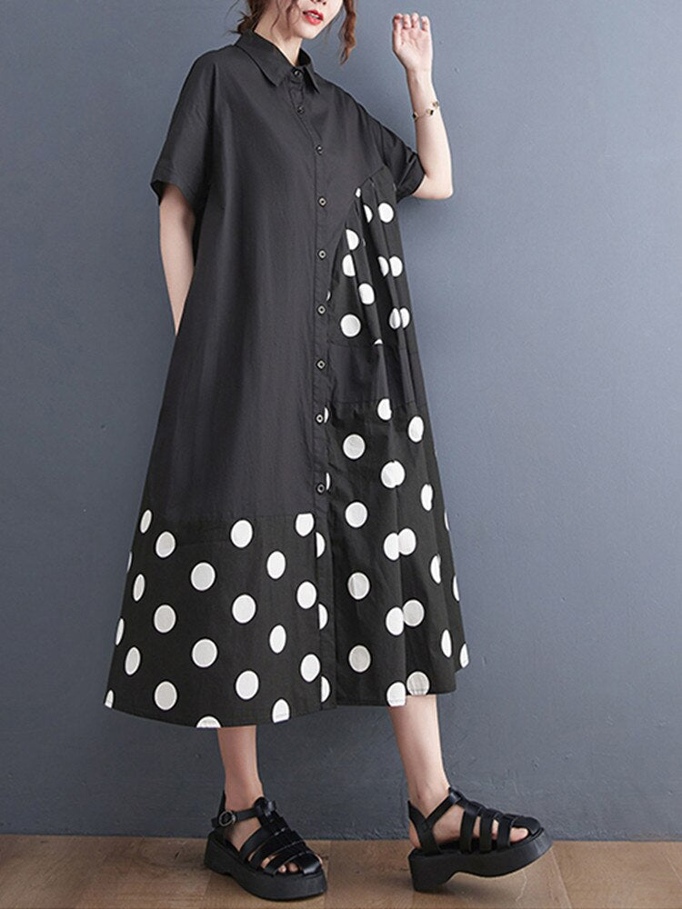 Vintage Polka Dot Short Sleeve Shirt Dress
