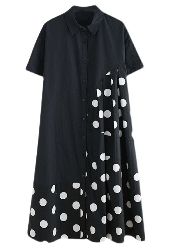 Vintage Polka Dot Short Sleeve Shirt Dress