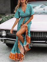 Bohemian Long Party Dress Ladies Viscose Floral Print Beach Dress
